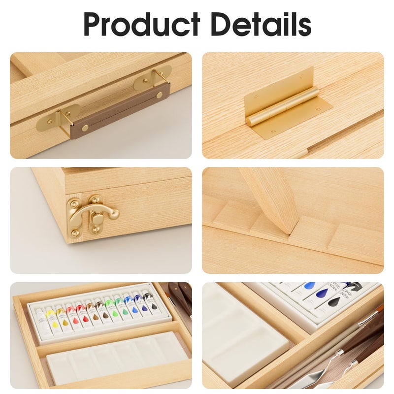 LUCYCAZ Art Easel for Painting, Tabletop Painting Easel Set for Kids, Pine-Wood Portable Easel Stand for Artists with Canvas, Acrylic Paints, Brushes, Palette and Palette Knives for Adults Beginners - Image 5
